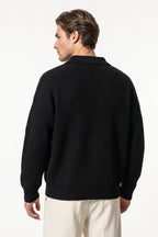 Men's Winter Warm Waffle Knit Polo Jumper Relaxed Fit