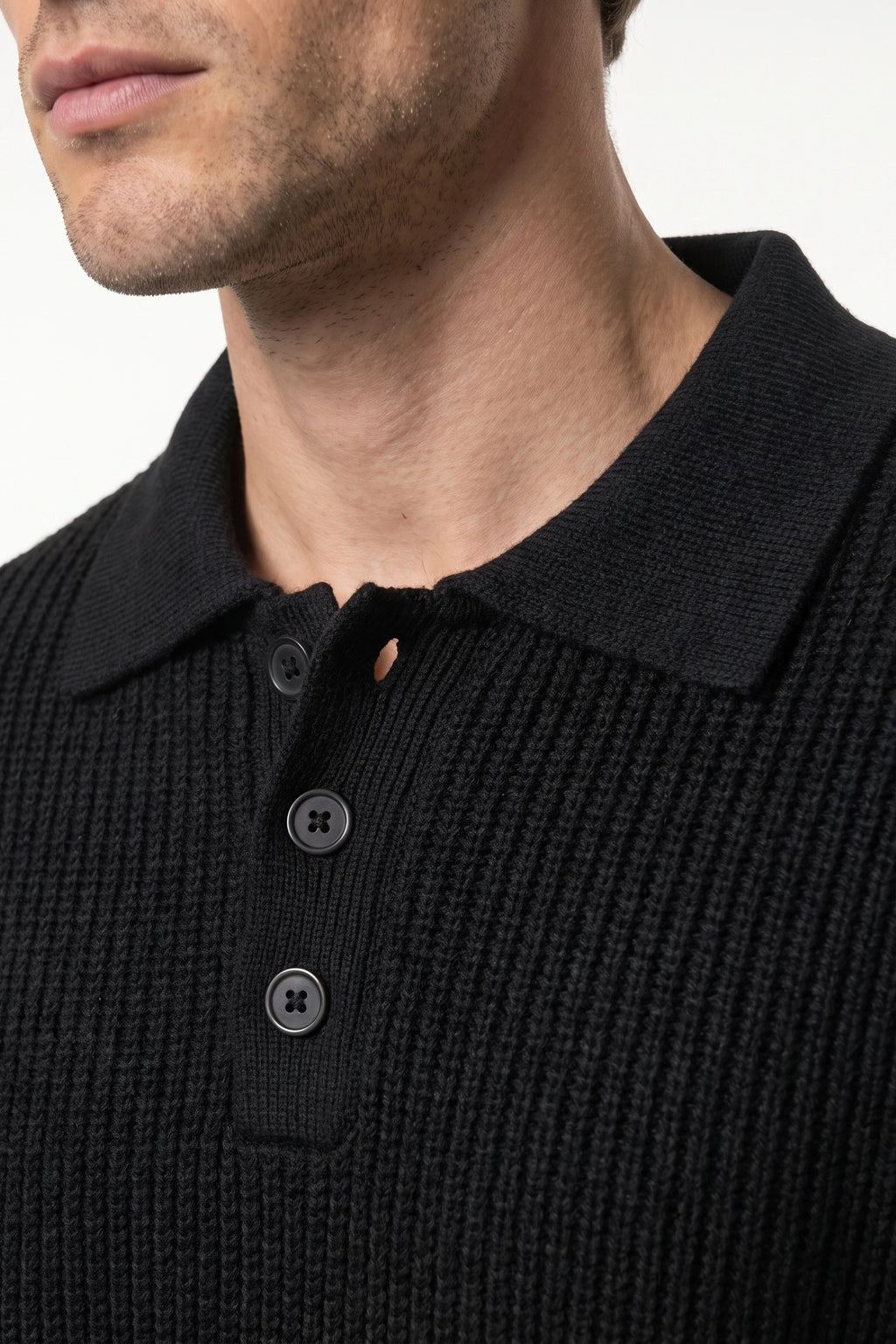 Men's Winter Warm Waffle Knit Polo Jumper Relaxed Fit