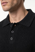 Men's Winter Warm Waffle Knit Polo Jumper Relaxed Fit