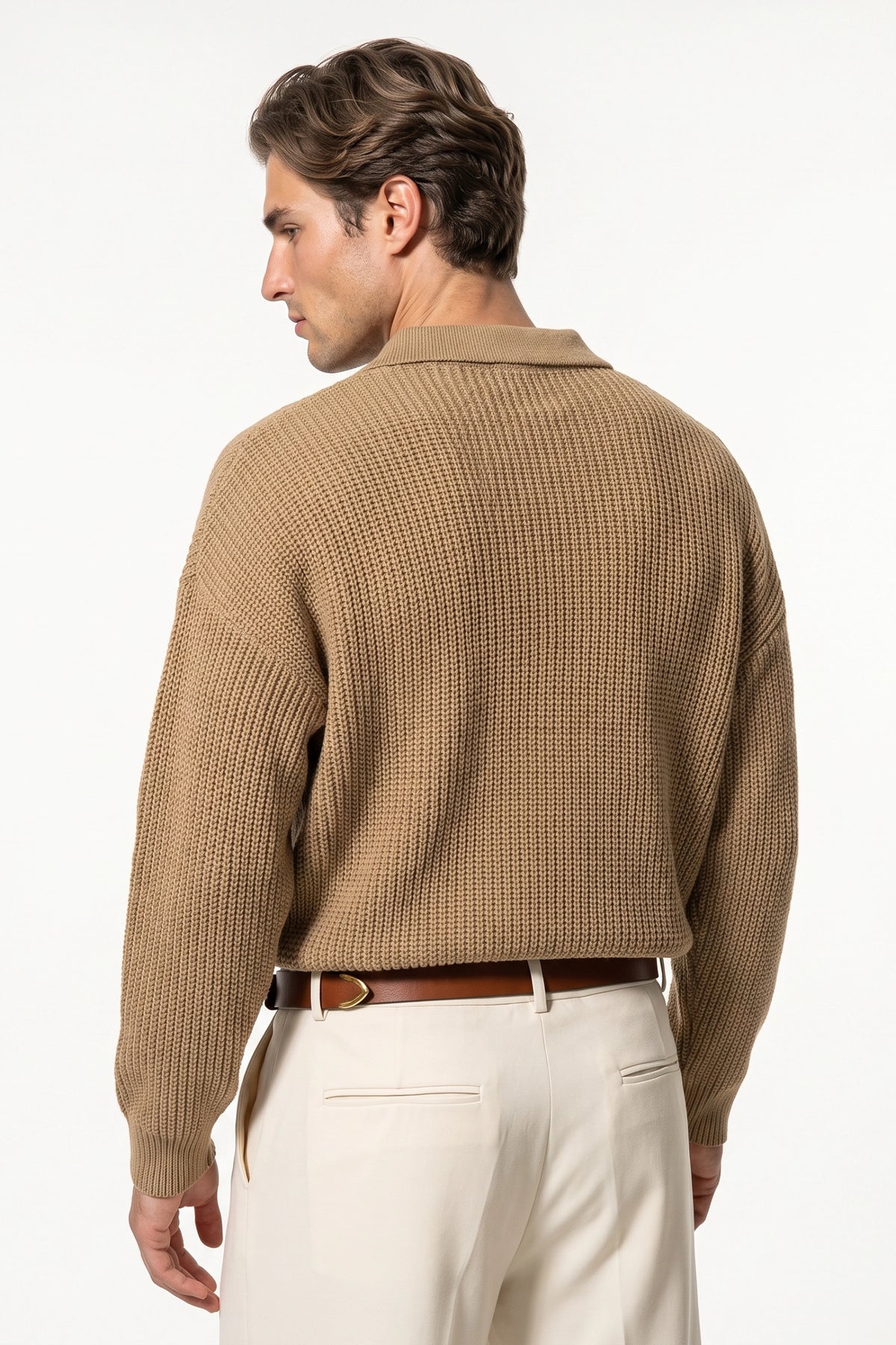 Men's Winter Warm Waffle Knit Polo Jumper Relaxed Fit