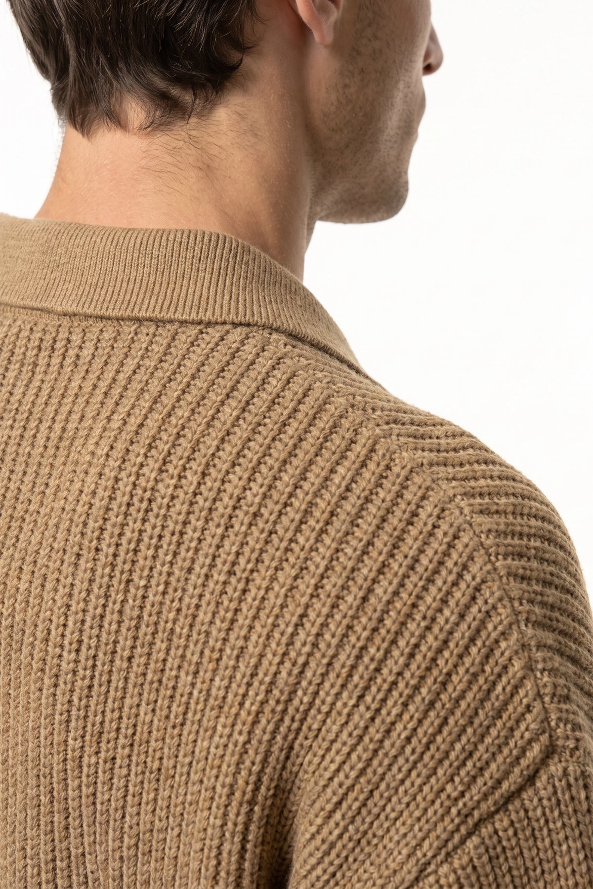 Men's Winter Warm Waffle Knit Polo Jumper Relaxed Fit