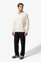 Men's Winter Warm Waffle Knit Polo Jumper Relaxed Fit