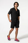 Men's Ribbed Knit Resort Shirt and Shorts set with Camp Collar