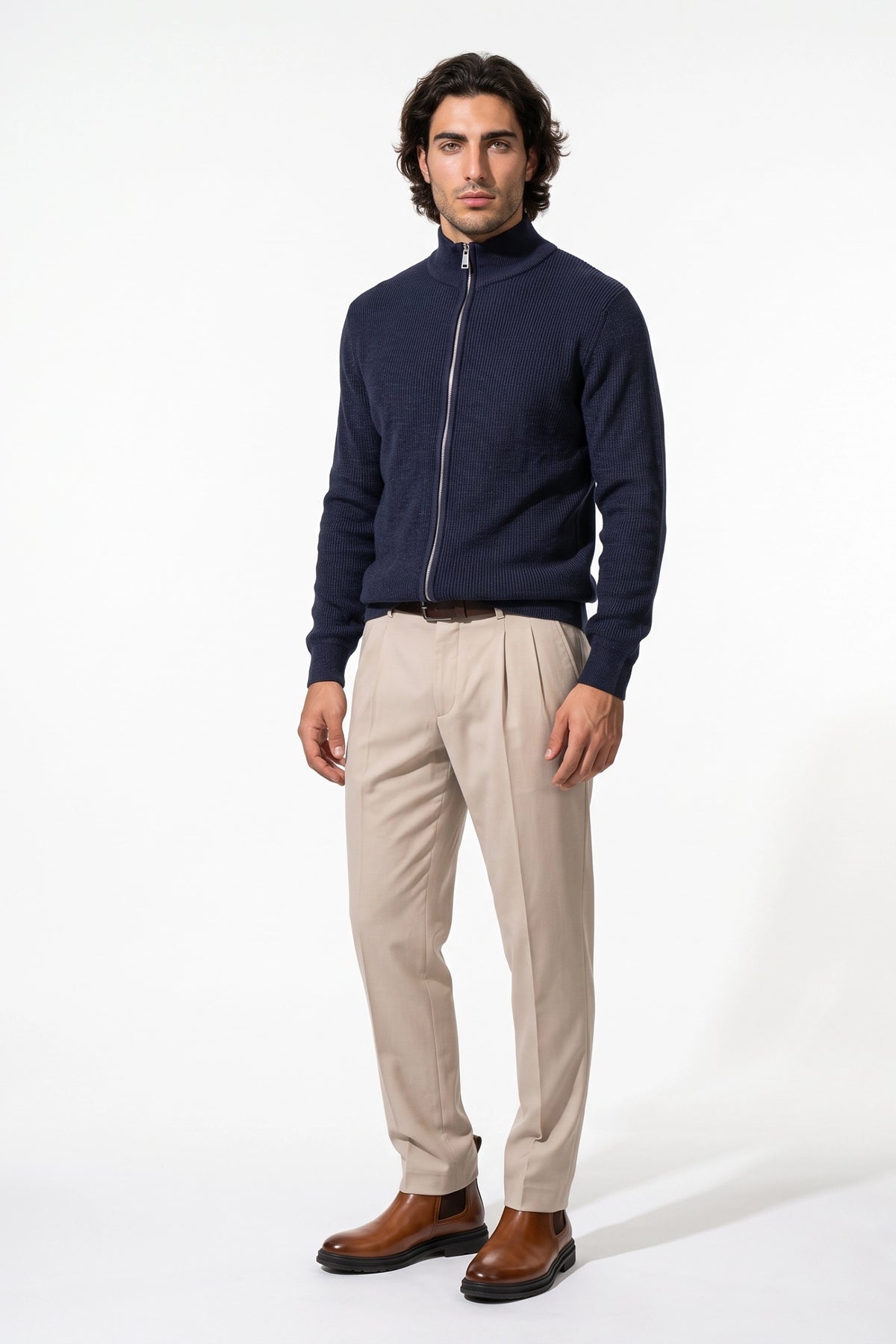 Men’s Winter Warm Ribbed Knit Cardigan Full Zip