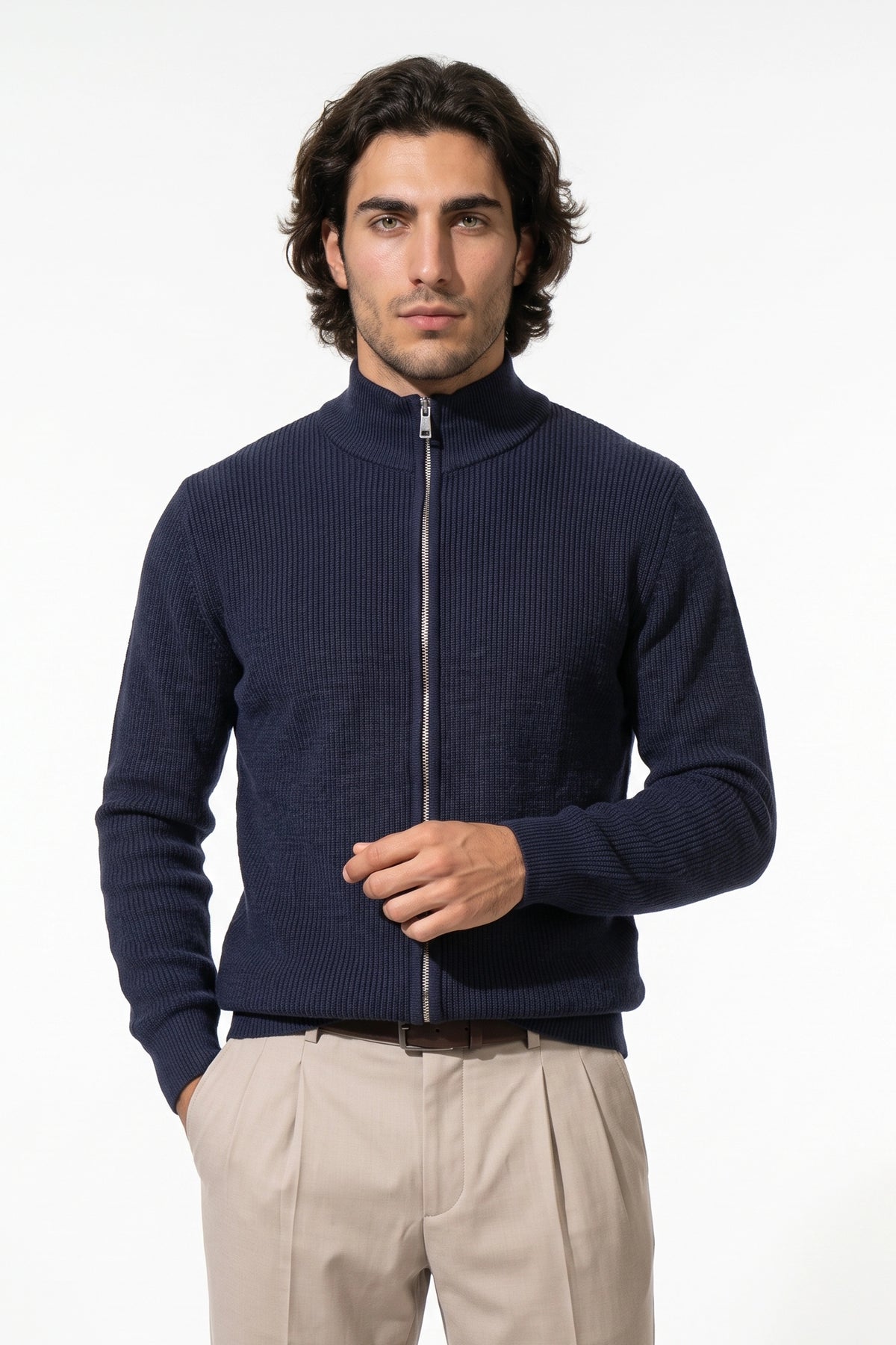 Men’s Winter Warm Ribbed Knit Cardigan Full Zip