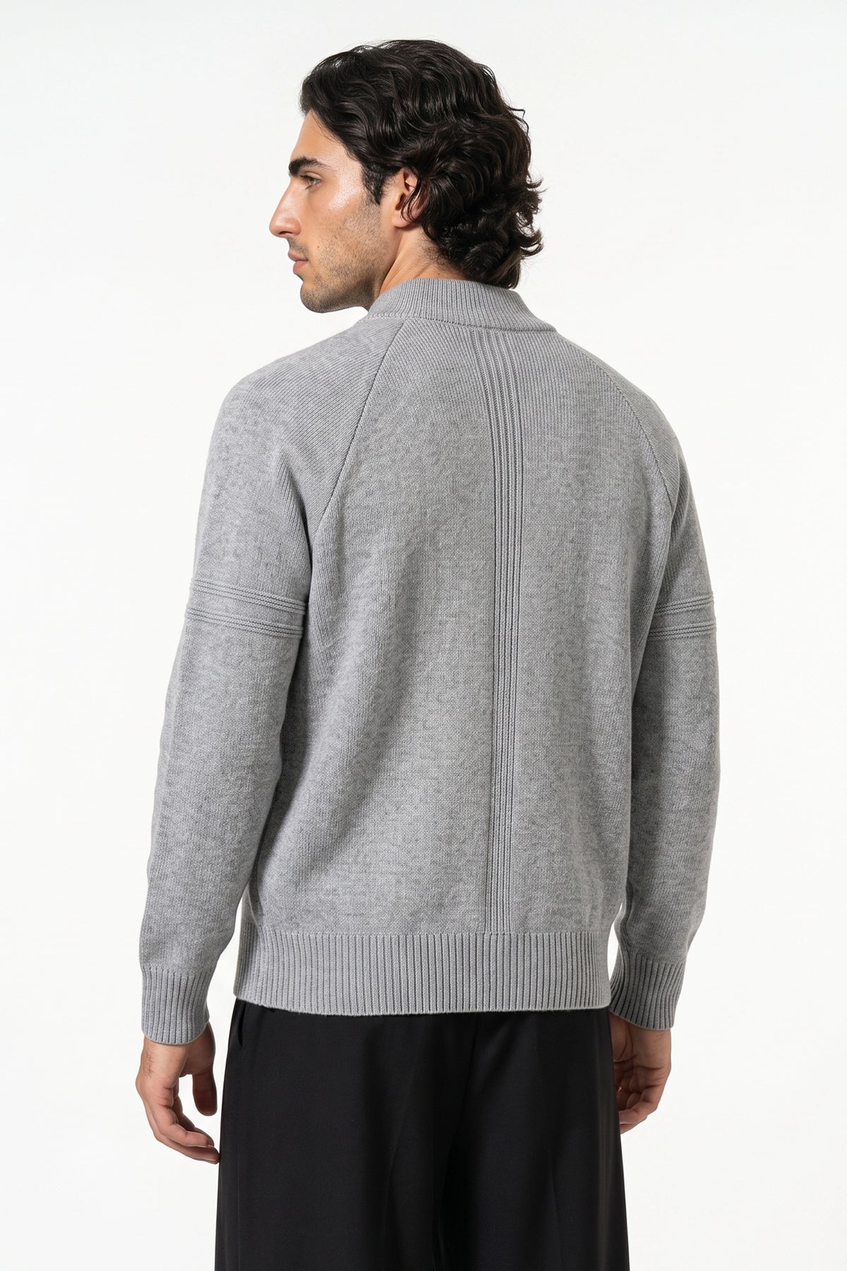 Men's Winter Warm Knitted Cardigan with Full Zip and Stand Collar