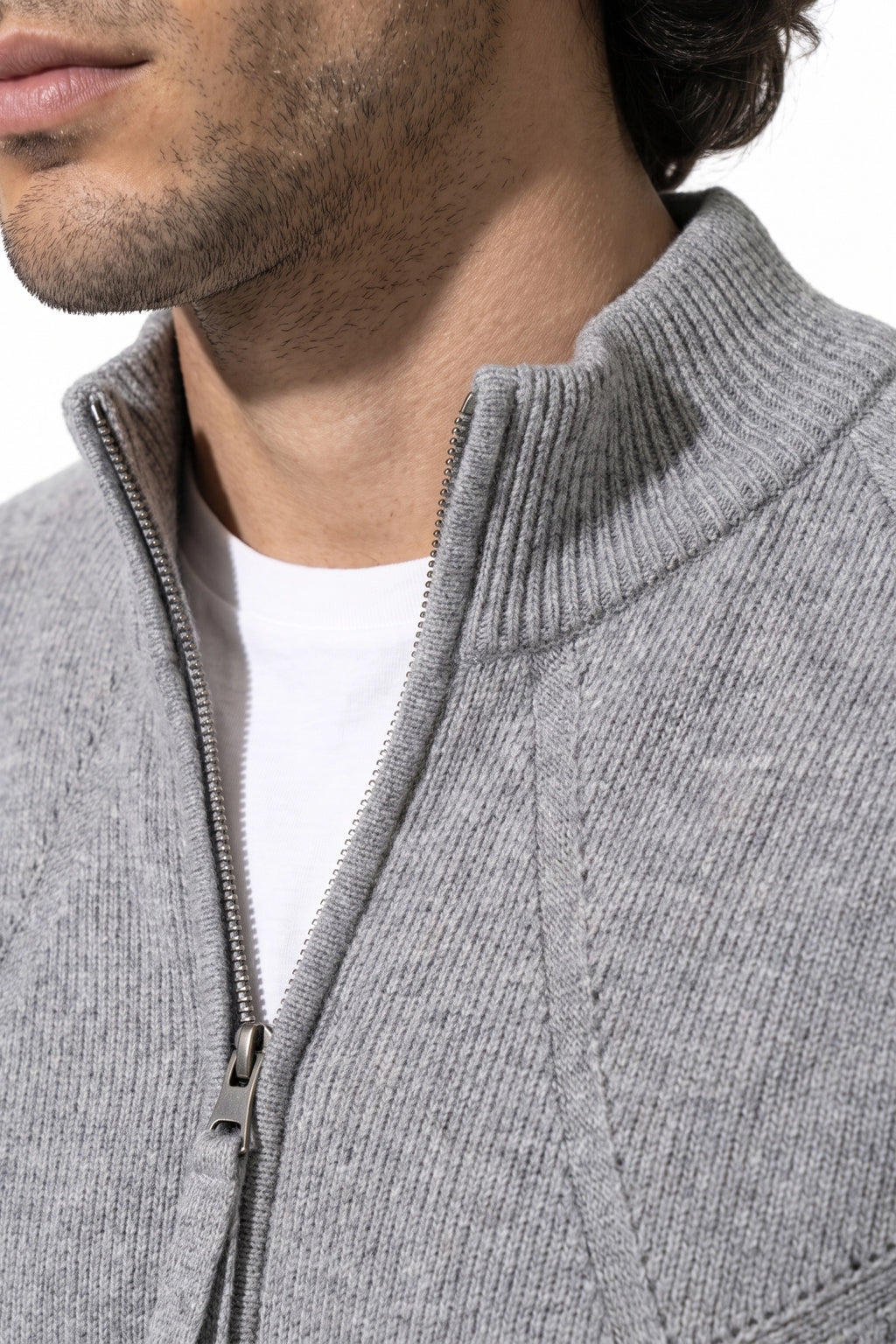 Men's Winter Warm Knitted Cardigan with Full Zip and Stand Collar