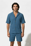 Men's Ribbed Knit Resort Shirt and Shorts set with Camp Collar