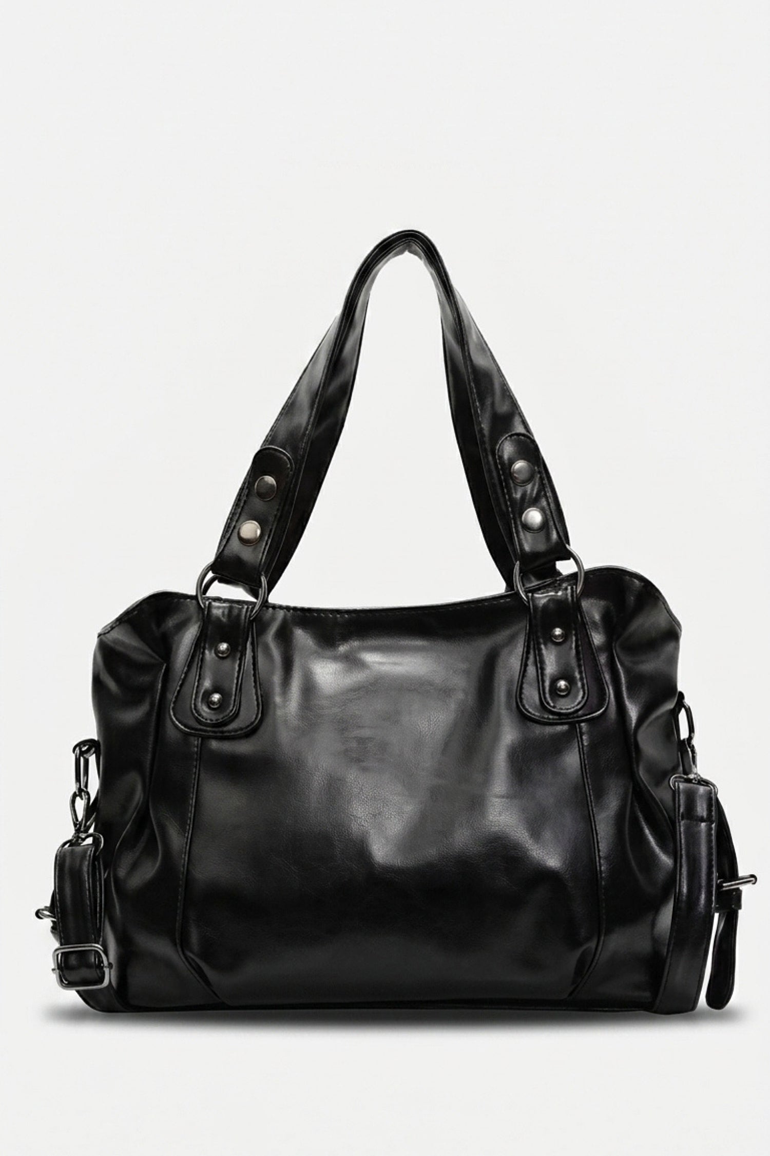 Women's Large Capacity Leather Shoulder Bag with Buckle Handle