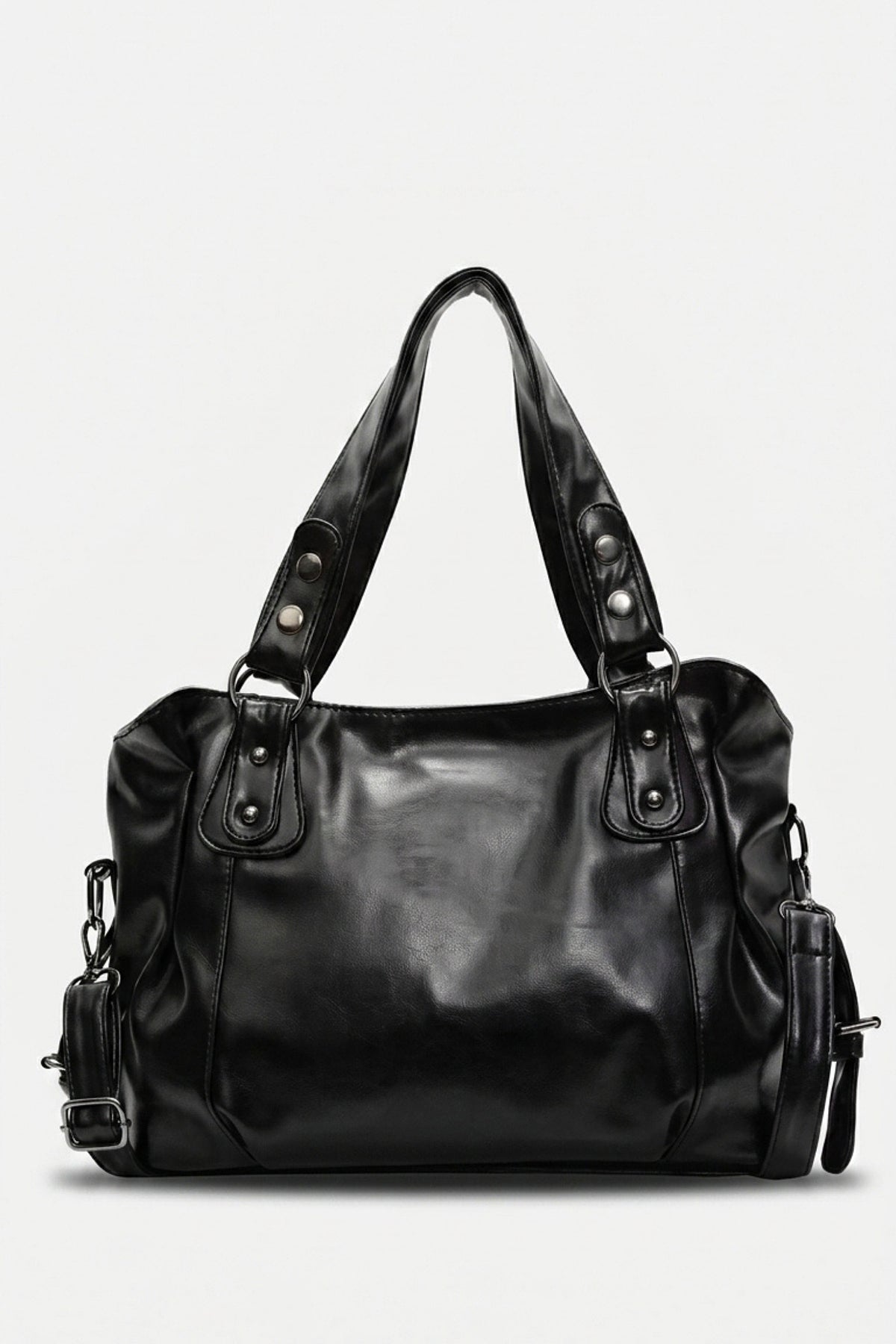 Women's Large Capacity Leather Shoulder Bag with Buckle Handle
