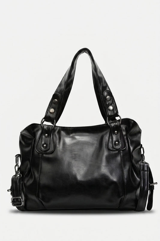 Women's Large Capacity Leather Shoulder Bag with Buckle Handle