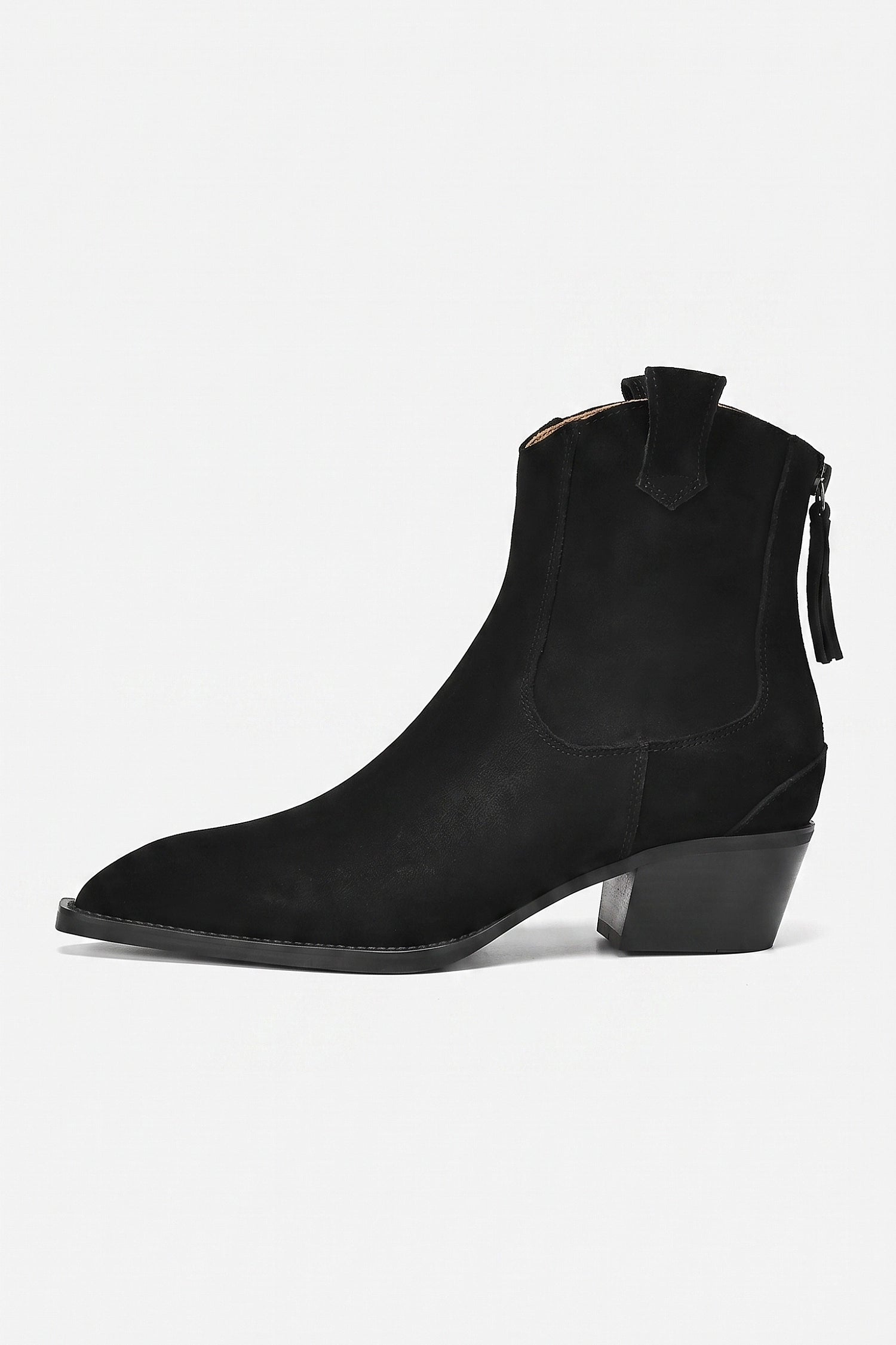 Women’s Warm Suede Pointed Toe Western Ankle Boots with Back Zip
