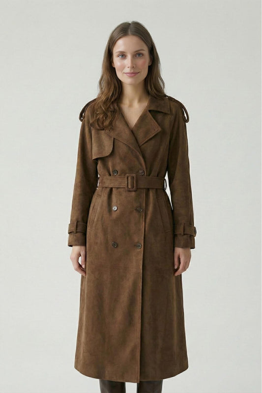 Caurelle | Women’s Long Faux Suede Trench Coat