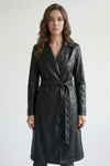 Caurelle | Women’s Black Faux Leather Long Coat with Belt