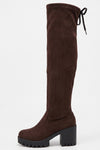 Women’s Winter Chunky Suede Knee High Boots with Drawstring