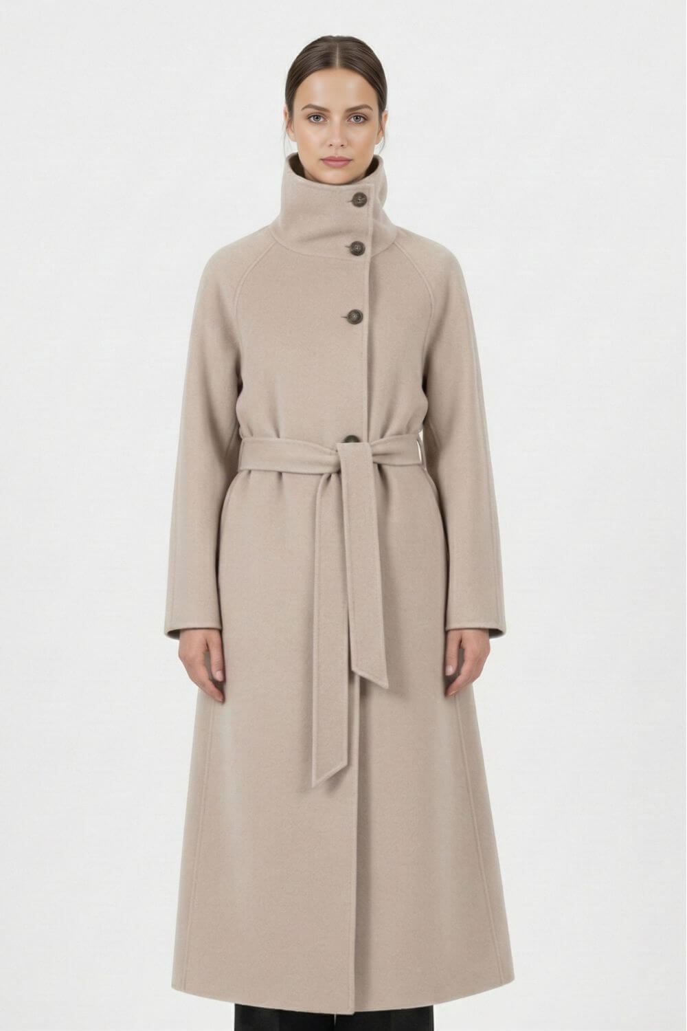 Caurelle | Women’s Long Belted High Neck Coat