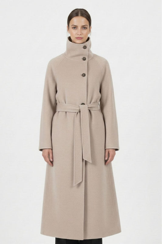 Caurelle | Women’s Long Belted High Neck Coat