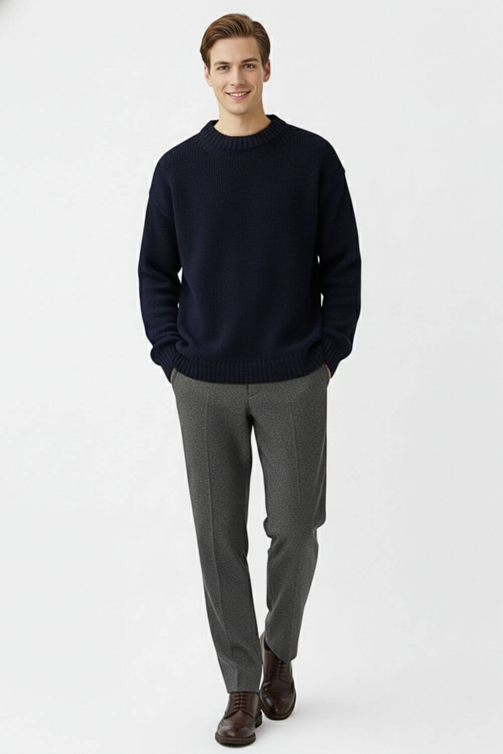 Caurelle | Men’s Knitted Jumper – Solid Crew Neck Autumn Winter