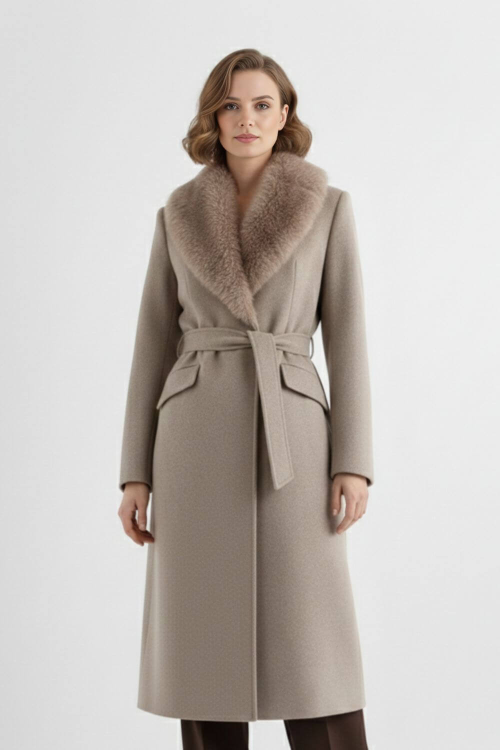 Caurelle | Women’s Long Coat with Faux Fur Collar