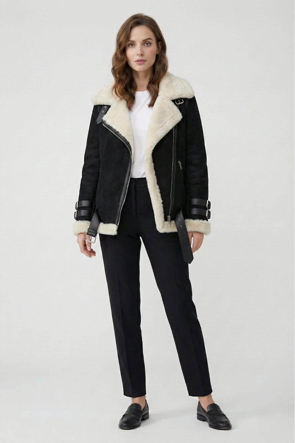 Caurelle | Women’s Faux Fur Lapel Jacket - Refined Belted Silhouette