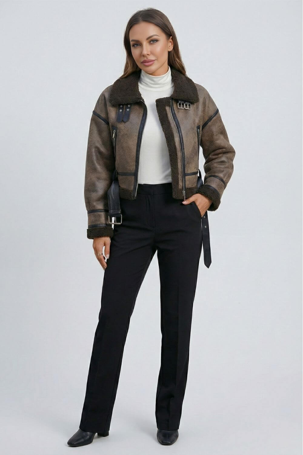 Caurelle | Women’s Belted Faux Fur Winter Lapel Jacket