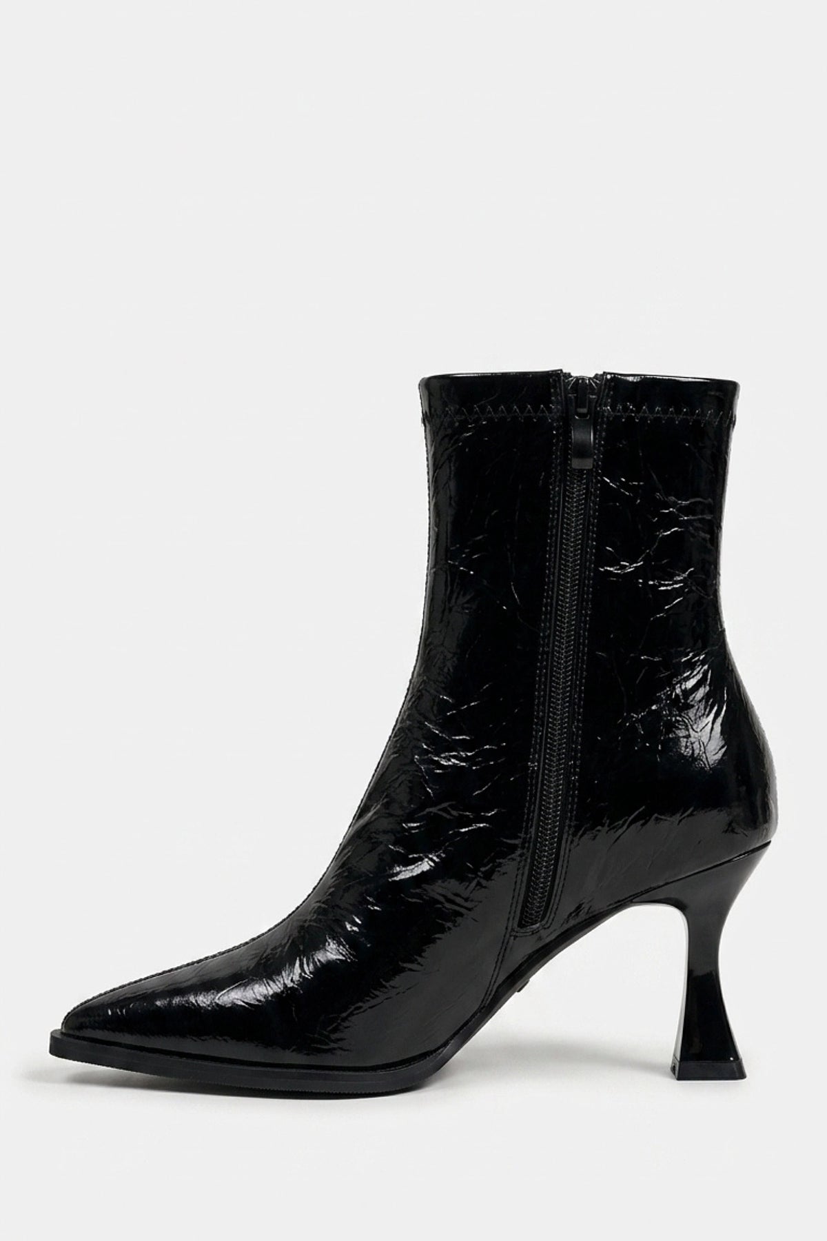 Women’s Leather Pointed Toe High Heel Ankle Boots with Side Zip