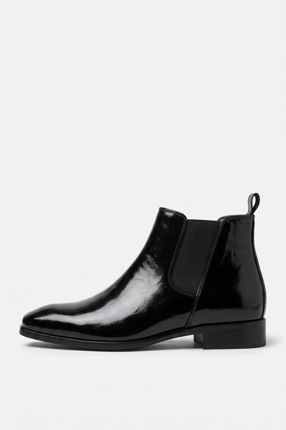 Men’s Easy Wear Glossy Leather Chelsea Boots with Low Heel
