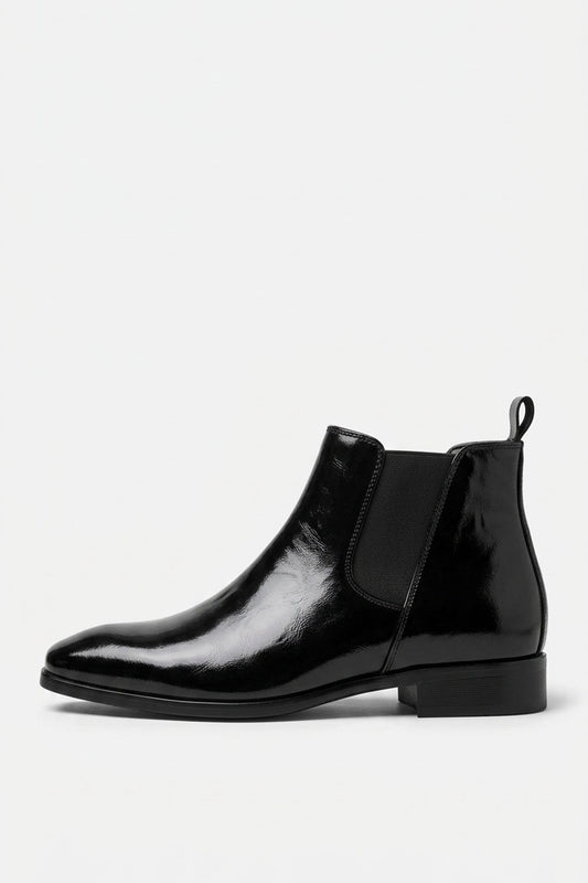 Men’s Easy Wear Glossy Leather Chelsea Boots with Low Heel