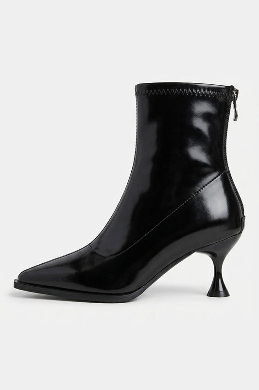 Women’s Pointed Toe High Heeled Ankle Boots with Back Zip
