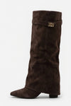 Women’s Slouch Pointed Toe Knee High Boots Low Heel