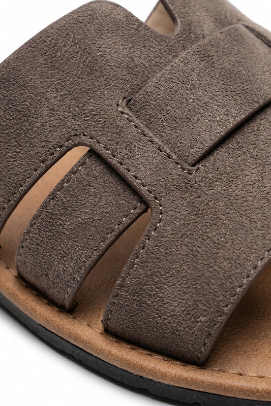 Women's H Strap Flat Sandals Taupe Slip On Summer Sandals