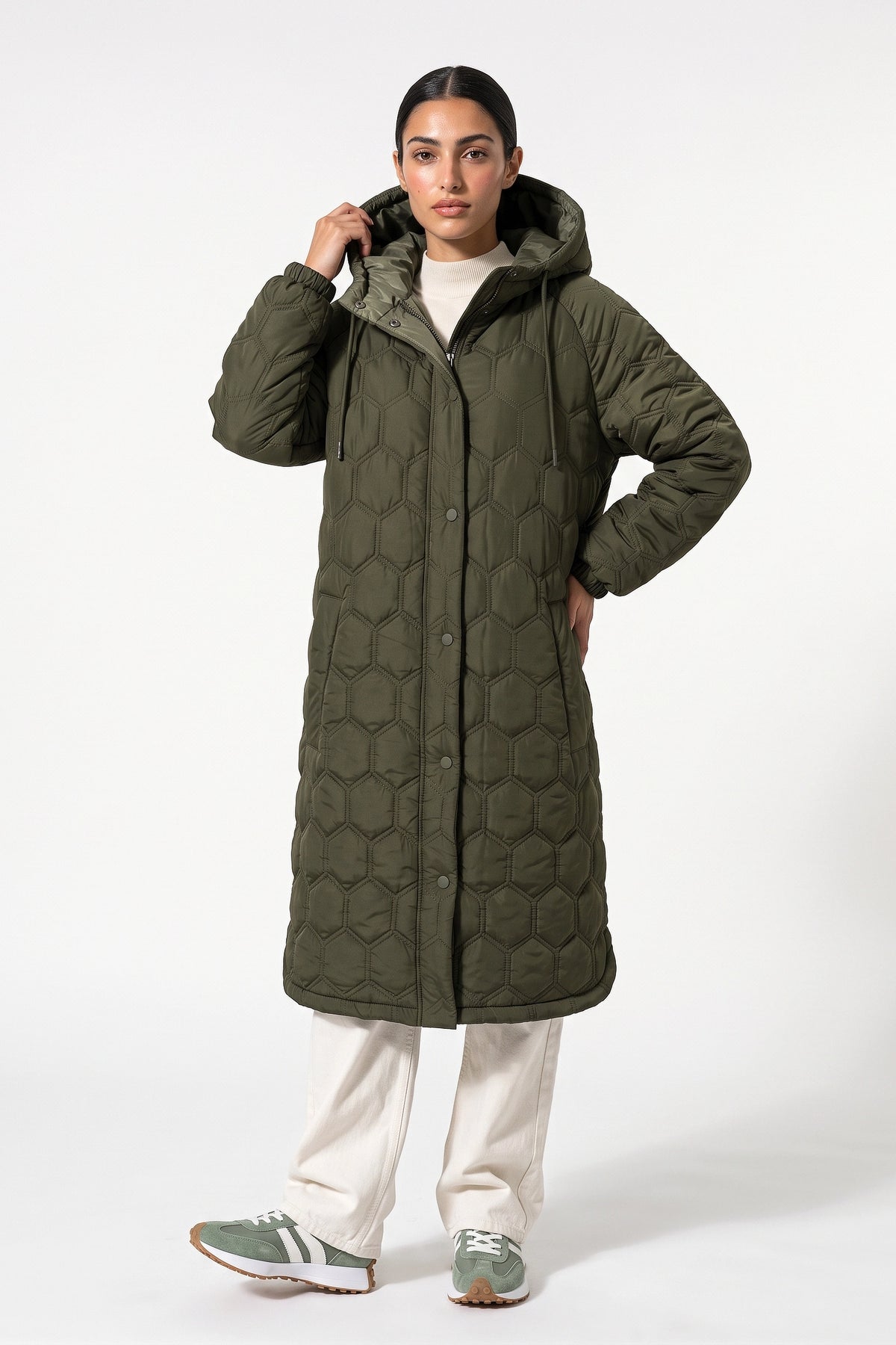 Women's Winter Warm Longline Quilted Coat with Hood