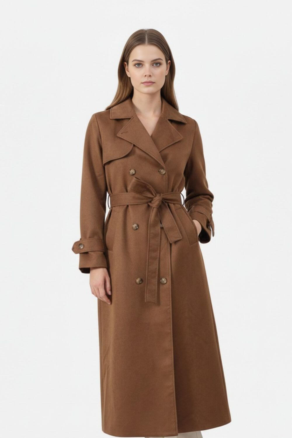 Caurelle | Women’s Long Belted Trench Coat – Elegant Classic Fit