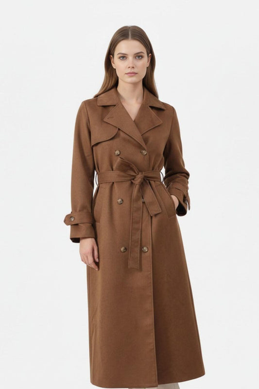 Caurelle | Women’s Long Belted Trench Coat – Elegant Classic Fit