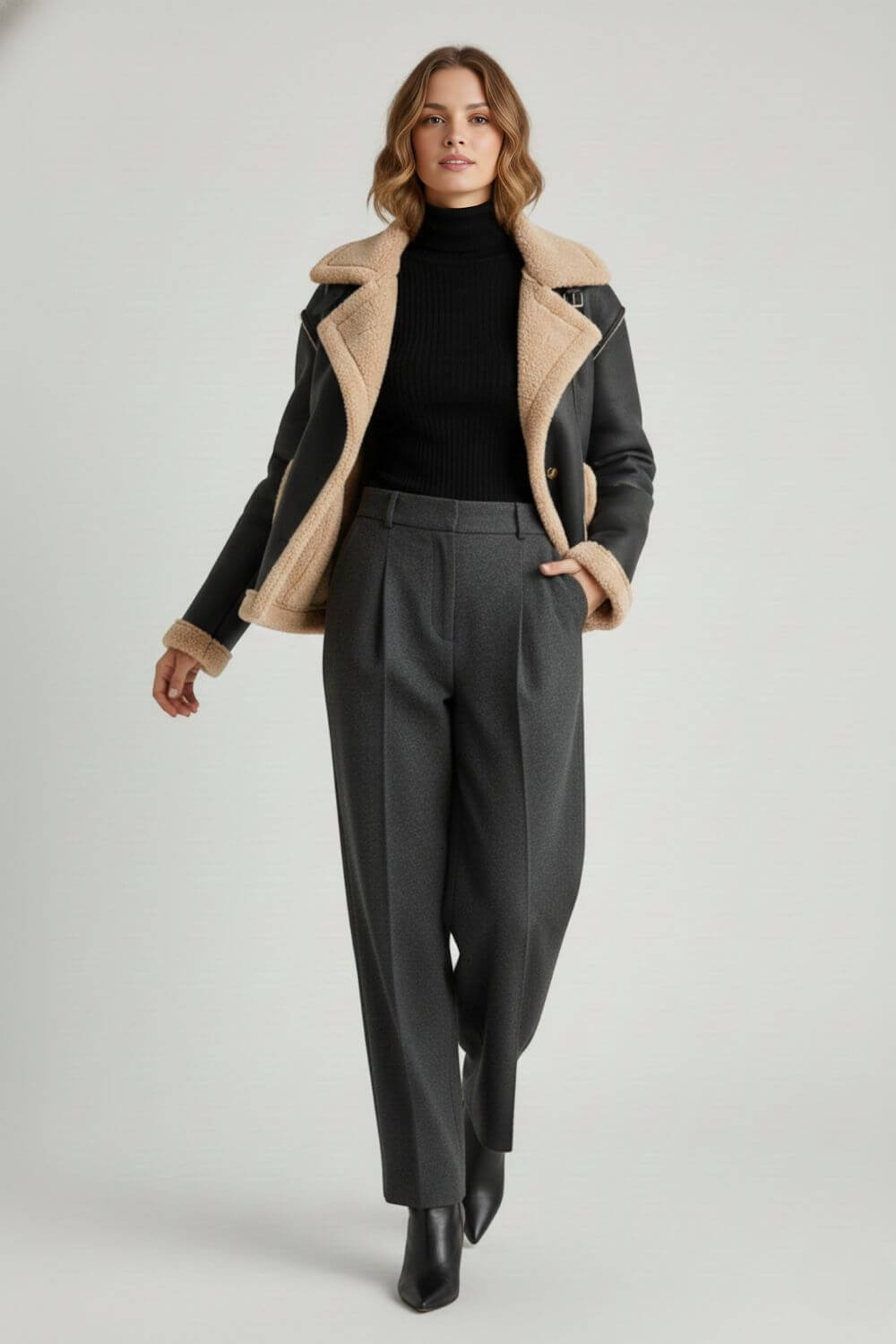 Caurelle | Women’s Smooth Cropped Faux Fur Lapel Jacket