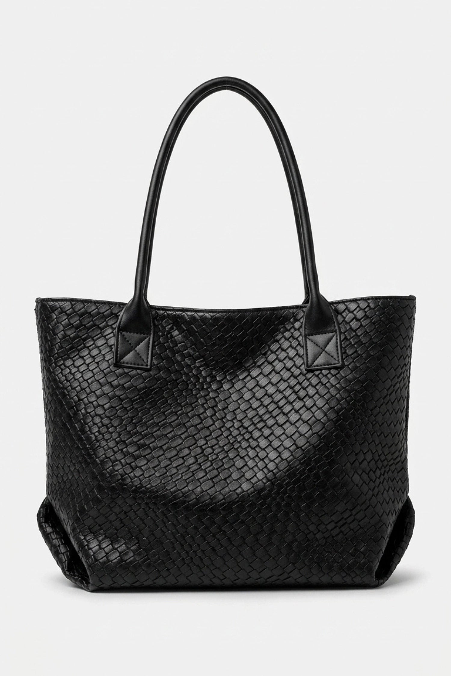 Women’s Spacious Woven Black Leather Tote Bag Large Shoulder Handles