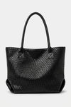 Women’s Spacious Woven Black Leather Tote Bag Large Shoulder Handles