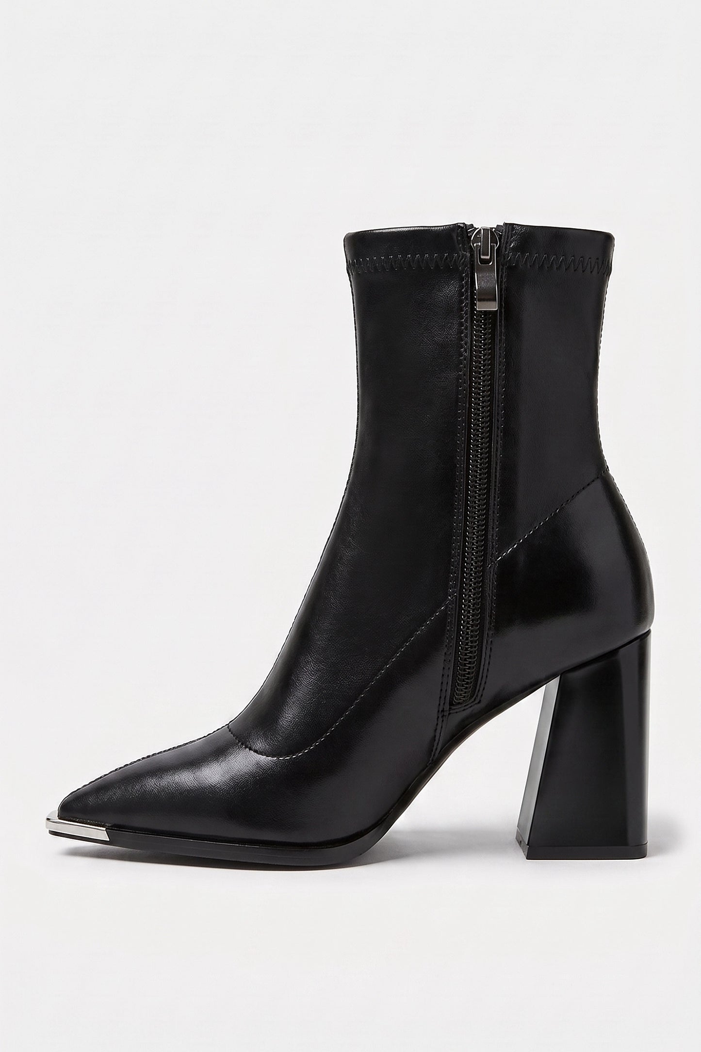 Women's Winter Block Heel Pointed Toe Leather Ankle Boots