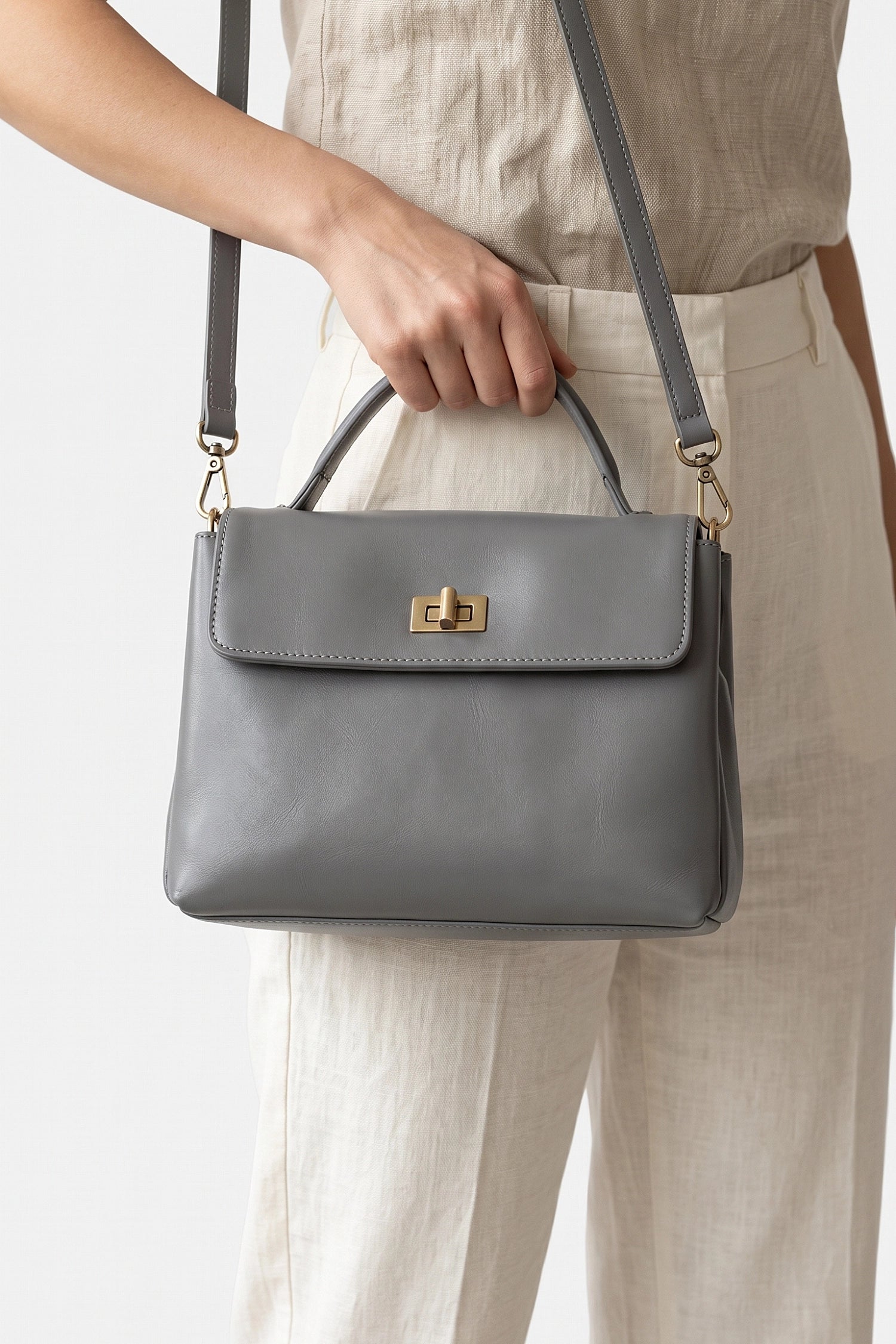 Women's Versatile Genuine Leather Satchel Crossbody Bag with Top Handle