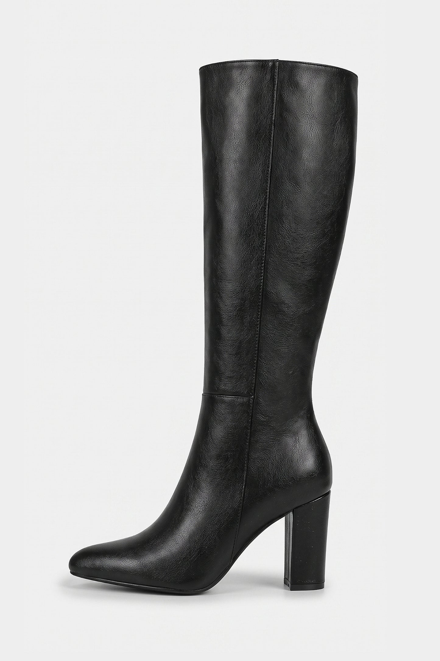 Women’s Winter Versatile Black Leather Knee High Boots with Block Heel