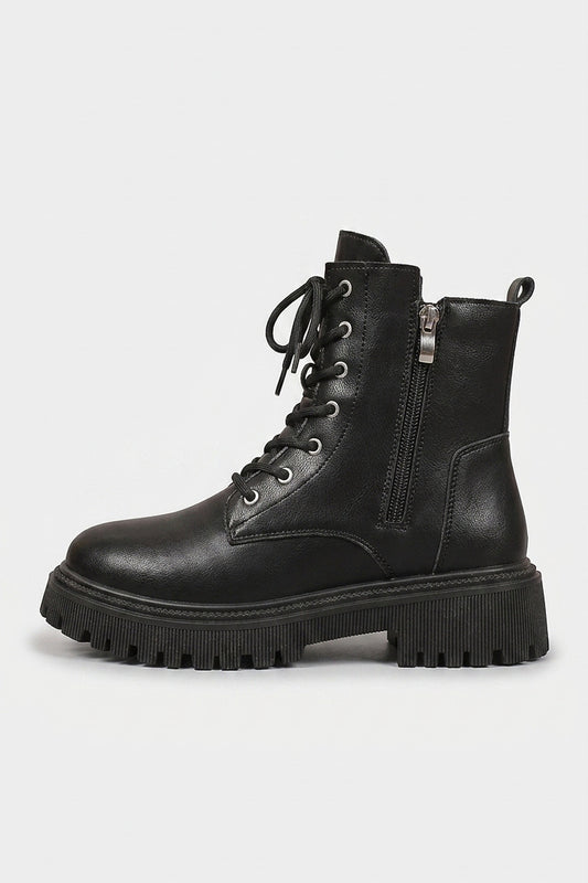 Women’s Winter Lace Up Side Zip Black Ankle Boots