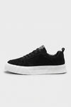 Men’s Comfortable Black Suede Trainers Textured White Sole