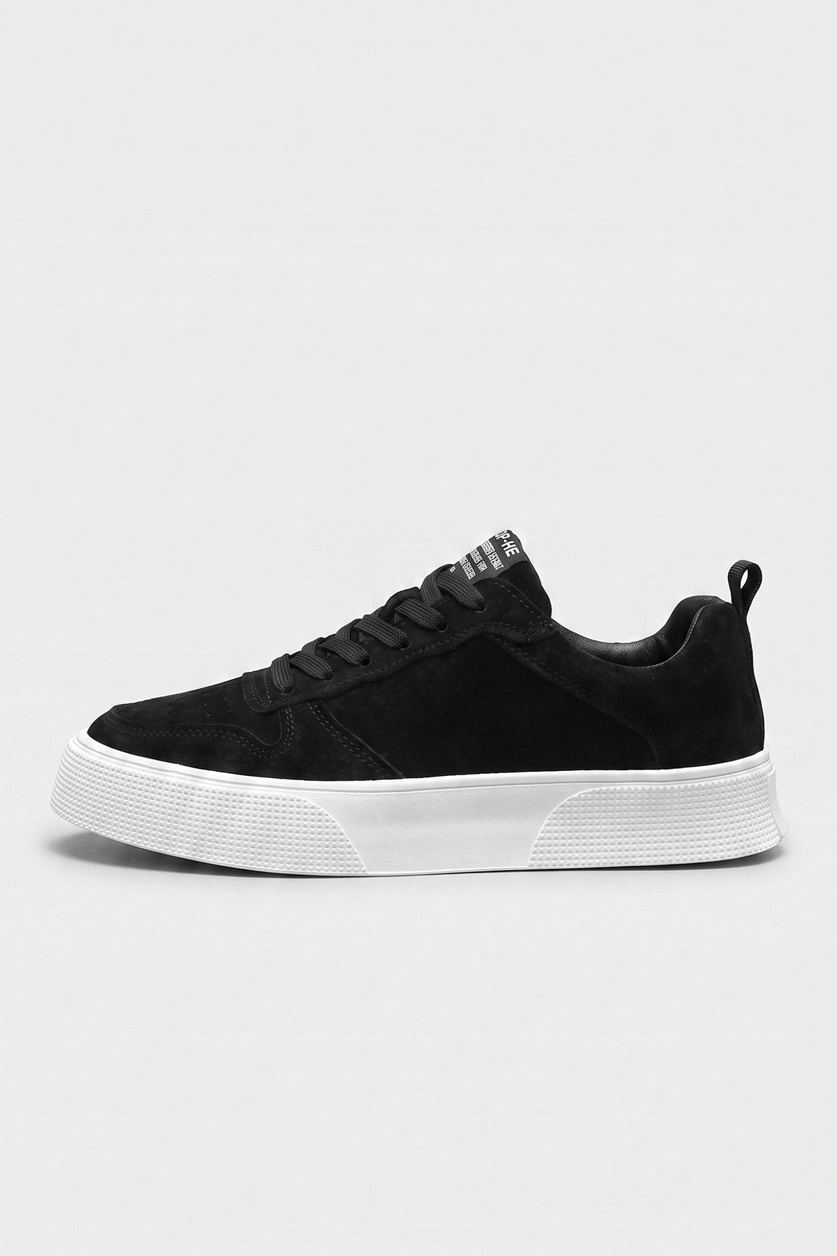 Men’s Comfortable Black Suede Trainers Textured White Sole