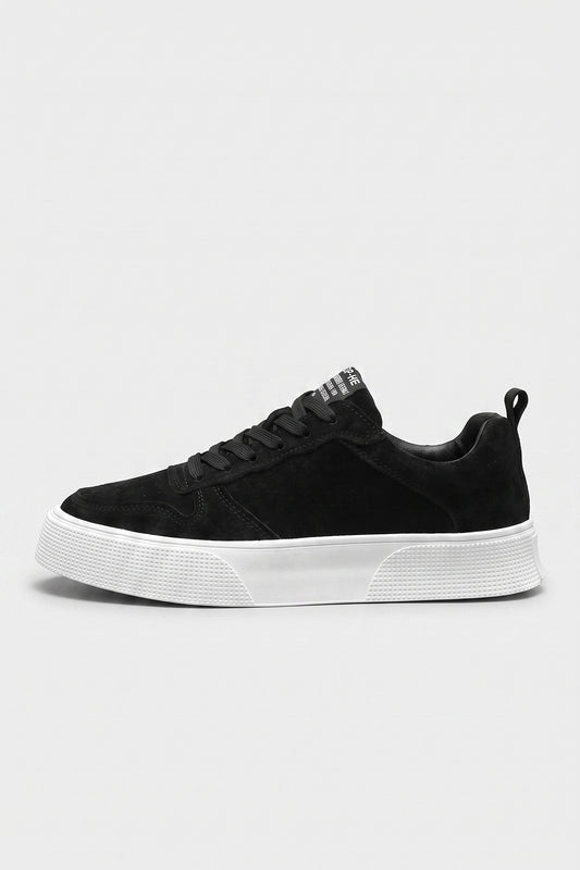 Men’s Comfortable Black Suede Trainers Textured White Sole