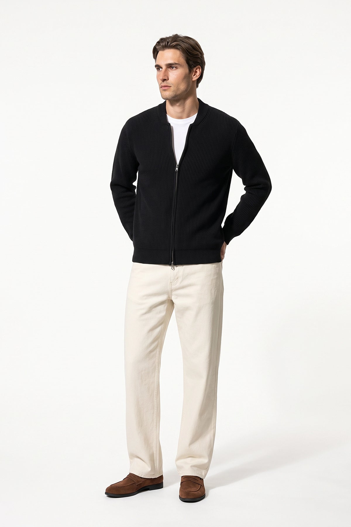 Men’s Winter Warm Ribbed Knit Cardigan Full Zip