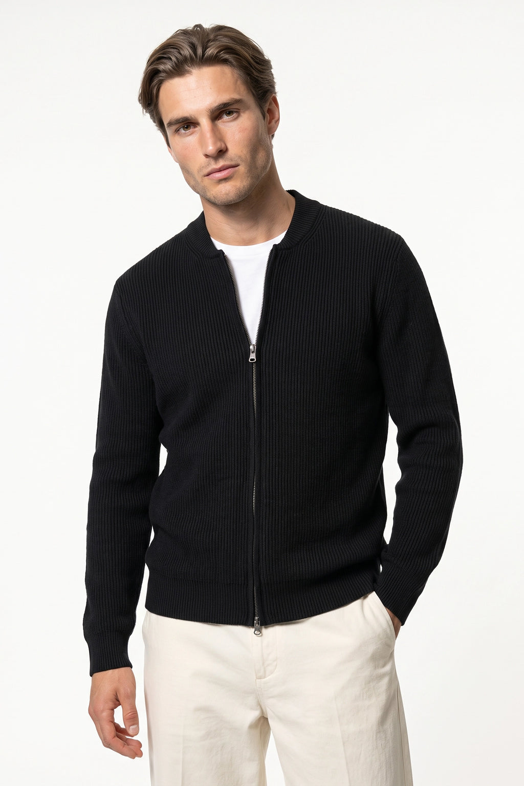 Men’s Winter Warm Ribbed Knit Cardigan Full Zip