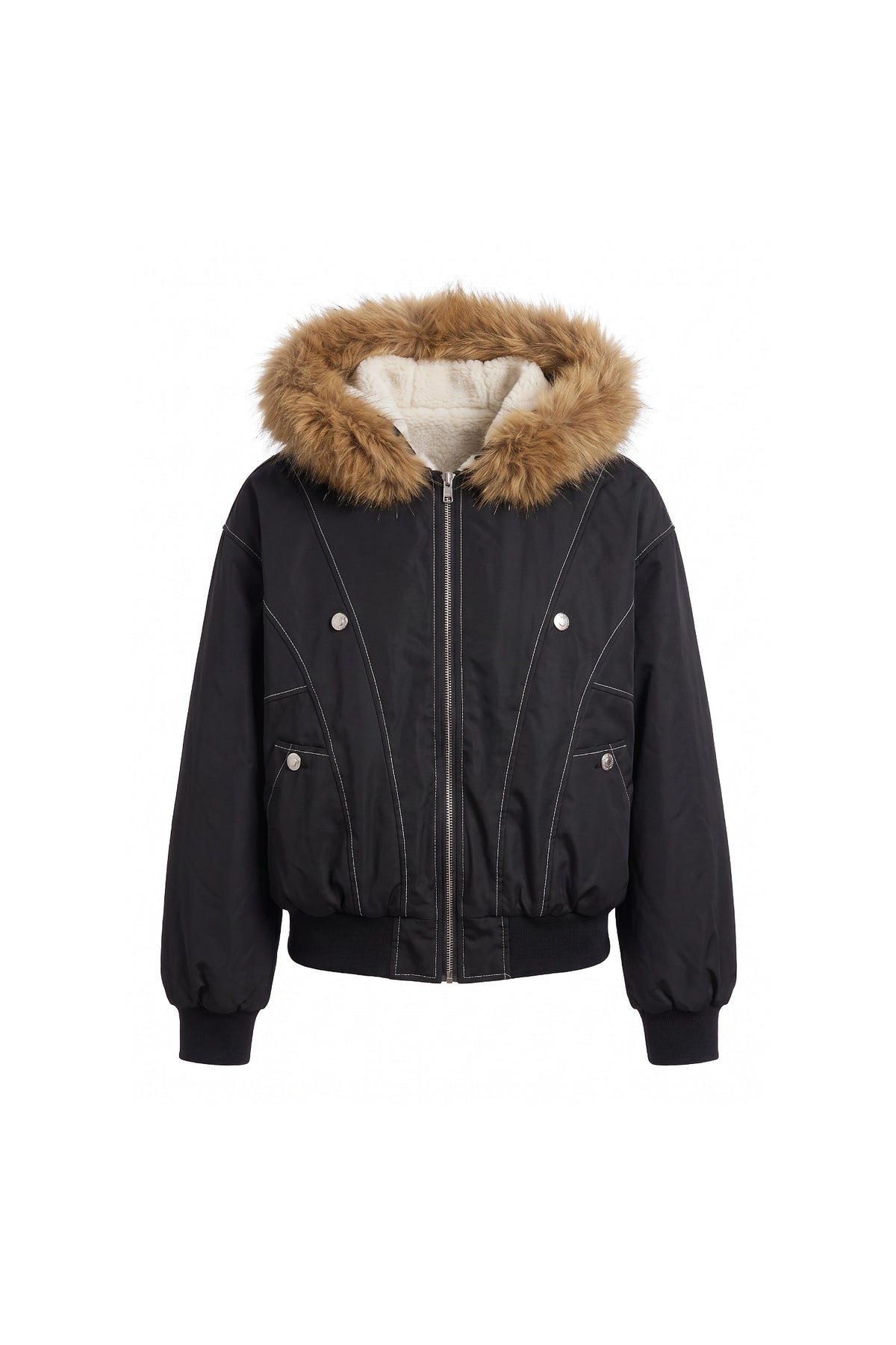 Women's Winter Warm Fleece Lined Bomber Jacket with Faux Fur Hood