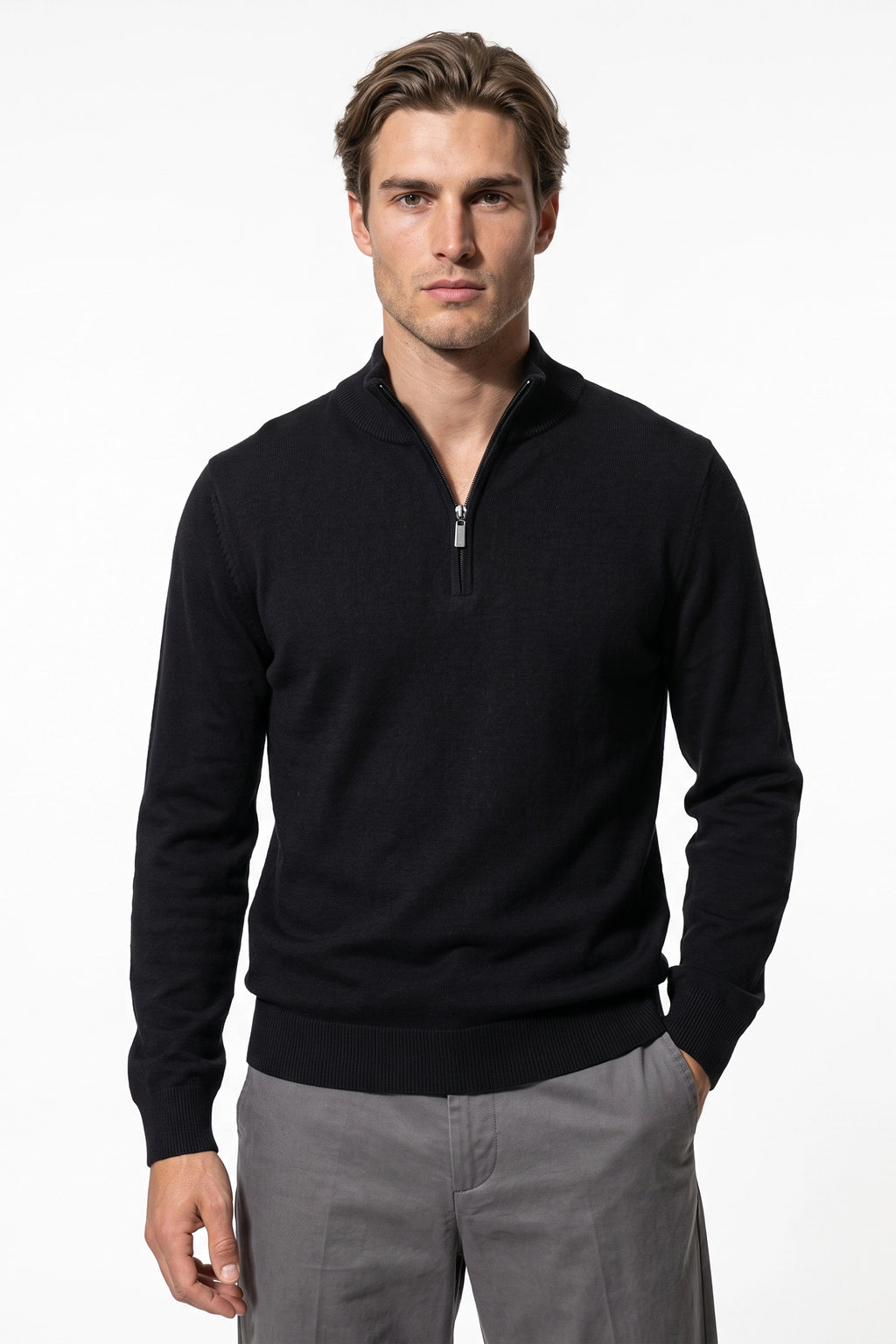 Men’s Winter Comfortable Fine Knit Quarter Zip Jumper