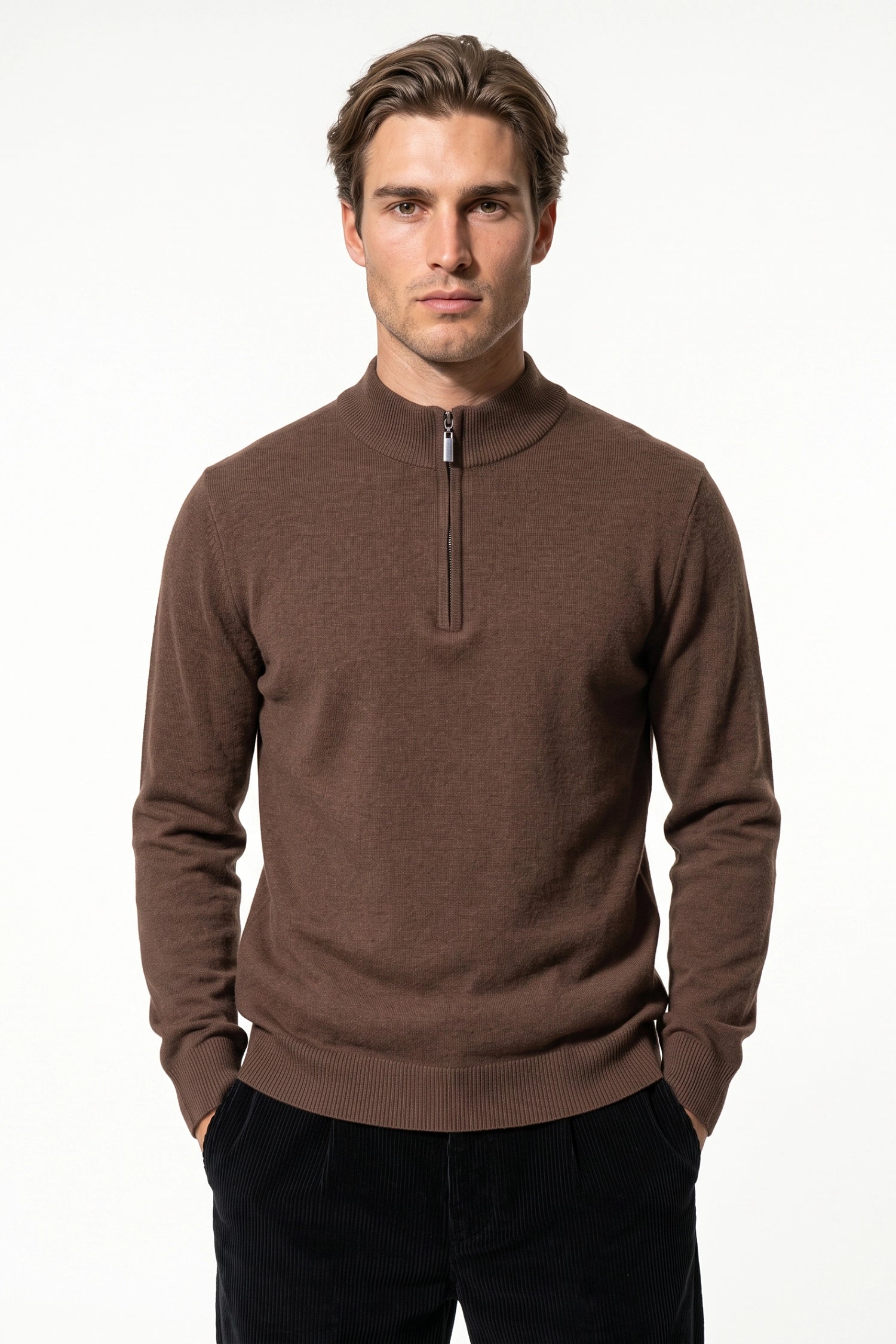Men’s Winter Comfortable Fine Knit Quarter Zip Jumper