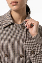Women's Stylish Checked Cropped Trench Jacket with Waist Belt